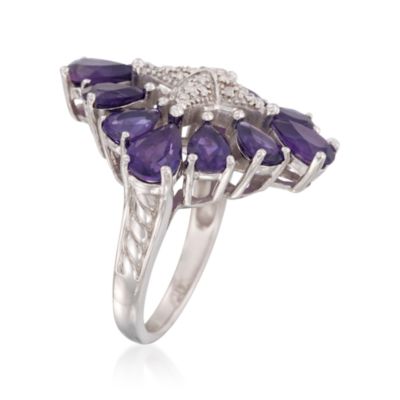 6.60 ct. t.w. Amethyst and .10 ct. t.w. Diamond Starburst Ring in Sterling Silver &mdash; Alt Image 3