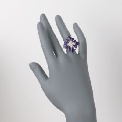 6.60 ct. t.w. Amethyst and .10 ct. t.w. Diamond Starburst Ring in Sterling Silver &mdash; Alt Image 2