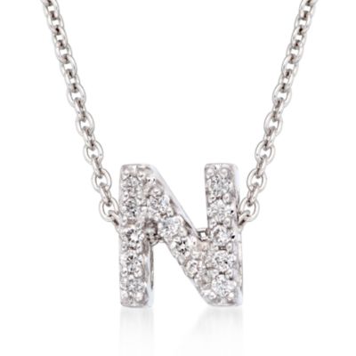 Roberto Coin "Tiny Treasures" Diamond "N" Pendant Necklace in 18kt White Gold. 16" &mdash; Alt Image 1