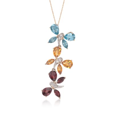 5.70 ct. t.w. Multi-Butterfly Necklace in 14kt Yellow Gold. 18" &mdash; Alt Image 1