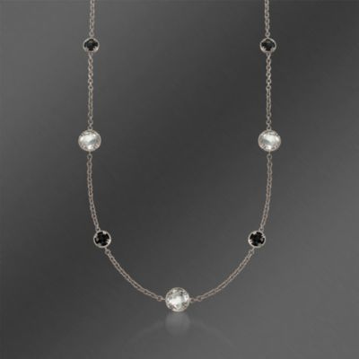 De Latori Jewelry Black Onyx and Crystal Station Necklace in Sterling Silver. 42" &mdash; Alt Image 1
