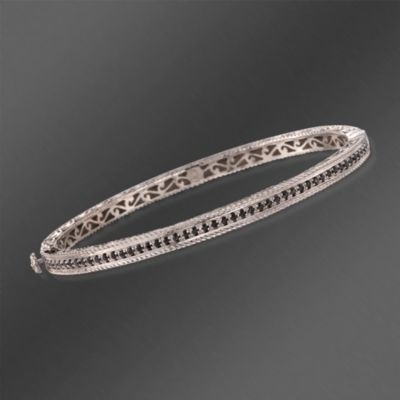 De Latori Jewelry Black Onyx Bangle Bracelet in Sterling Silver. 7" &mdash; Alt Image 1