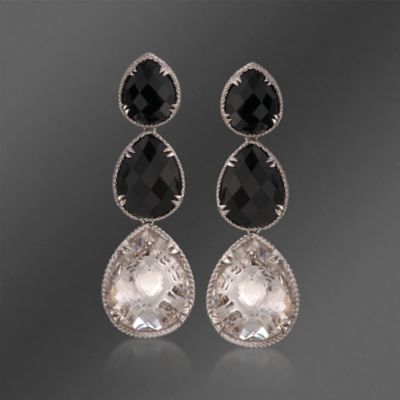 De Latori Jewelry Black Onyx and Crystal Quartz Dangle Earrings in Sterling Silver  &mdash; Alt Image 1