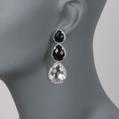De Latori Jewelry Black Onyx and Crystal Quartz Dangle Earrings in Sterling Silver  &mdash; Alt Image 2