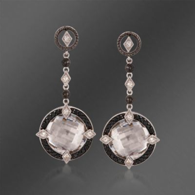 De Latori Jewelry Black Spinel and Crystal Quartz Dangle Earrings in Sterling Silver  &mdash; Alt Image 1