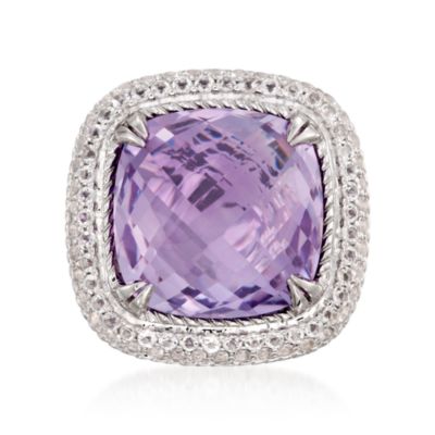 De Latori Jewelry 10.00 Carat Pink Amethyst and Rock Crystal Quartz Ring in Sterling Silver. Size 7 &mdash; Alt Image 1