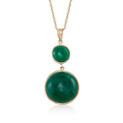 Green Agate Drop Necklace in 14kt Yellow Gold. 18" &mdash; Alt Image 1