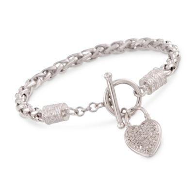 .10 ct. t.w. Diamond Heart Charm Bracelet in Sterling Silver. 7.5" &mdash; Alt Image 1
