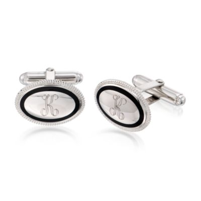 Sterling Silver and Black Enamel Oval Cufflinks &mdash; Alt Image 1
