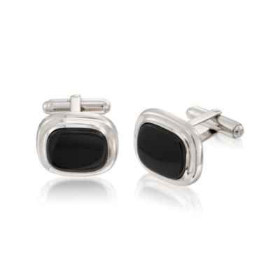 Men's Black Onyx and Sterling Silver Cufflink and Shirt Stud Set &mdash; Alt Image 2