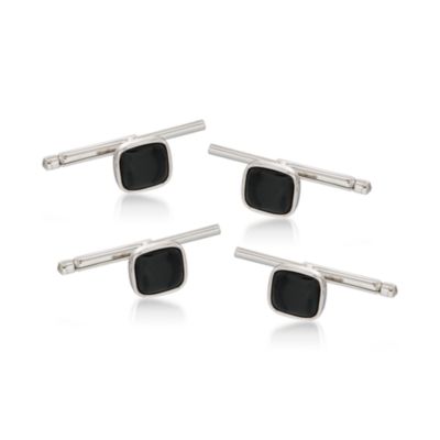 Men's Black Onyx and Sterling Silver Cufflink and Shirt Stud Set &mdash; Alt Image 3