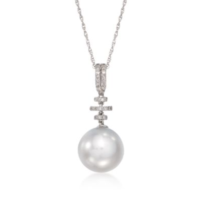 11-11.5mm South Sea Pearl and .24 ct. t.w. Diamond Pendant Necklace in 18kt White Gold. 18" &mdash; Alt Image 1