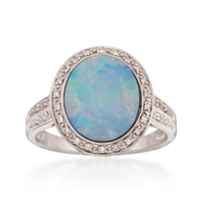 Opal and .10 ct. t.w. Diamond Ring in Sterling Silver &mdash; Alt Image 1