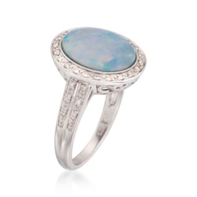 Opal and .10 ct. t.w. Diamond Ring in Sterling Silver &mdash; Alt Image 3
