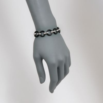Black Agate Circle Link Bracelet With .15 ct. t.w. Diamonds in Sterling Silver. 7" &mdash; Alt Image 2