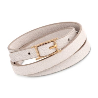 .20 ct. t.w. Diamond White Leather Wrap Bracelet in 18kt Over Sterling. 8" &mdash; Alt Image 1