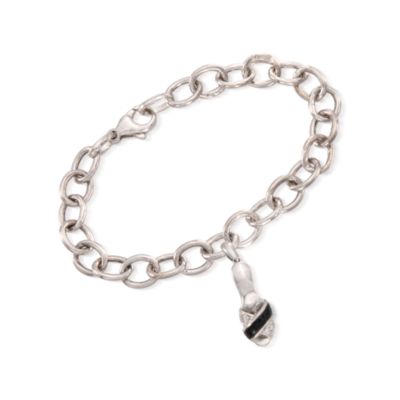 C. 2000 Vintage Black Onyx Shoe Charm Bracelet With Diamonds in 14kt White Gold. 7.25" &mdash; Alt Image 1