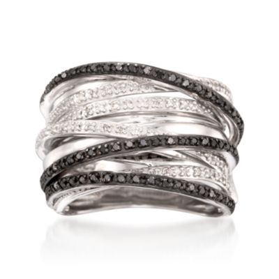 .30 ct. t.w. Black and White Diamond "Highway" Ring in Sterling Silver &mdash; Alt Image 1