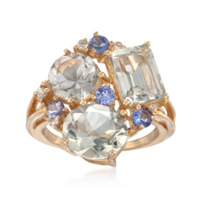 6.70 ct. t.w. Green Amethyst and Tanzanite Cluster Ring in 18kt Over Sterling &mdash; Alt Image 1
