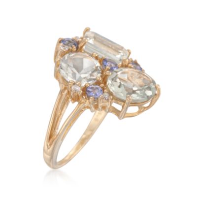 6.70 ct. t.w. Green Amethyst and Tanzanite Cluster Ring in 18kt Over Sterling &mdash; Alt Image 3