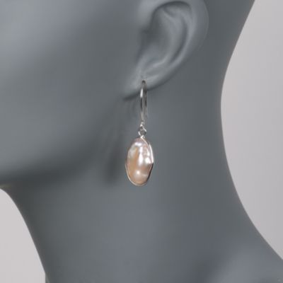 Peach Baroque Pearl Drop Earrings in Sterling Silver &mdash; Alt Image 2