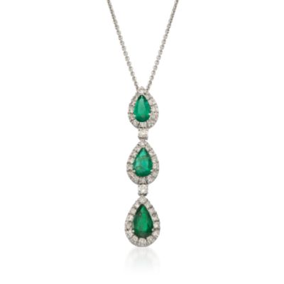 2.70 Carat Emerald and 1.40 ct. t.w. Diamond Necklace in 18kt White Gold. 18" &mdash; Alt Image 1