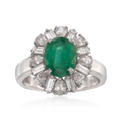 1.90 Carat Oval Emerald and 1.34 ct. t.w. Diamond Ring in 18kt White Gold &mdash; Alt Image 1