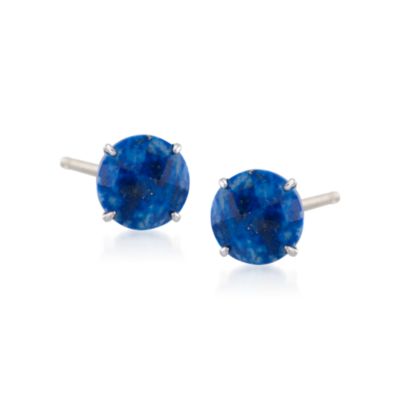 Lapis Stud Earrings in Sterling Silver &mdash; Alt Image 1