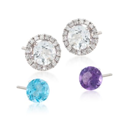 3-Pair Set of 11.20 ct. t.w. Multi-Gem Stud Earrings With .30 ct. t.w. Diamond Earring Jackets in Sterling Silver &mdash; Alt Image 1