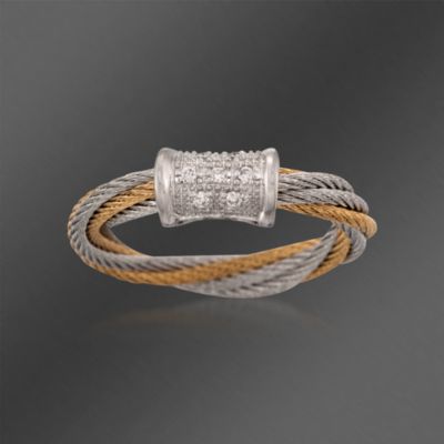 Charriol Twist Cable Ring With Diamonds in Stainless and 18kt White Gold. Size 6.5 &mdash; Alt Image 1