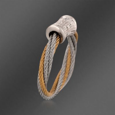 Charriol Twist Cable Ring With Diamonds in Stainless and 18kt White Gold. Size 6.5 &mdash; Alt Image 3