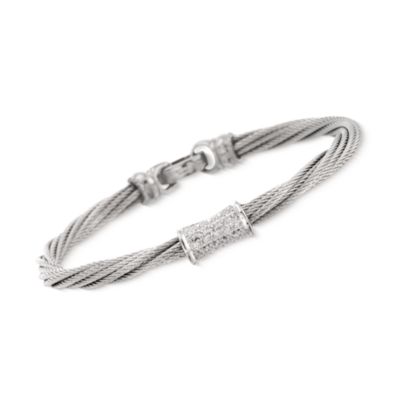 Charriol .12 ct. t.w. Diamond Twist Cable Bangle Bracelet in Stainless and 18kt White Gold. 7" &mdash; Alt Image 1