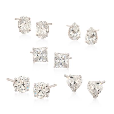 9.65 ct. t.w. Five-Pair Set of CZ Stud Earrings in Sterling Silver &mdash; Alt Image 1