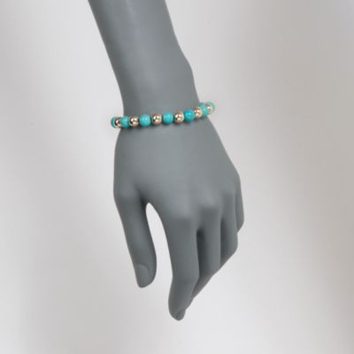 Turquoise and 14kt Gold Bead Bracelet in 14kt Yellow Gold. 7.5" &mdash; Alt Image 2