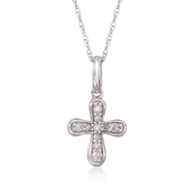 Diamond Accent Mini Cross Necklace in 14kt White Gold. 18" &mdash; Alt Image 1