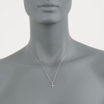 Diamond Accent Mini Cross Necklace in 14kt White Gold. 18" &mdash; Alt Image 2