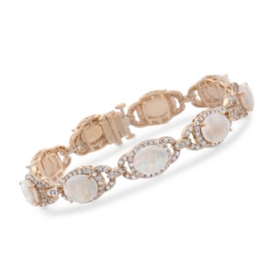 Opal and 3.00 ct. t.w. Diamond Bracelet in 14kt Yellow Gold. 7" &mdash; Alt Image 1