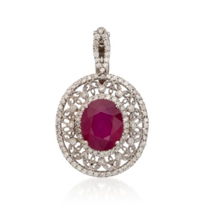 5.25 Carat Ruby and .65 ct. t.w. Diamond Pendant in 14kt White Gold &mdash; Alt Image 1