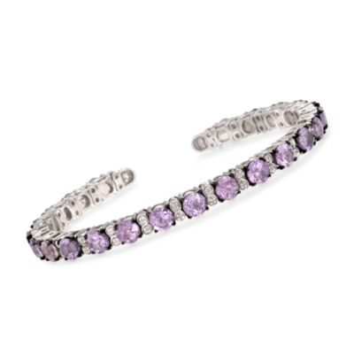 10.00 ct. t.w. Amethyst and .15 ct. t.w. Diamond Cuff Bracelet in Sterling Silver. 7" &mdash; Alt Image 1