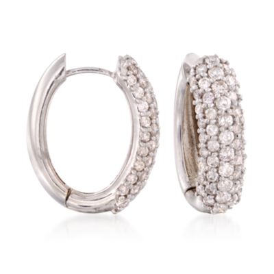 2.90 ct. t.w. Pave Diamond Hoop Earrings in 14kt White Gold &mdash; Alt Image 1