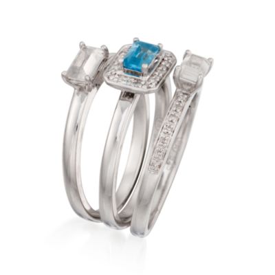 Set of Three Bands With Rock Crystal and Blue Topaz in Sterling Silver &mdash; Alt Image 3