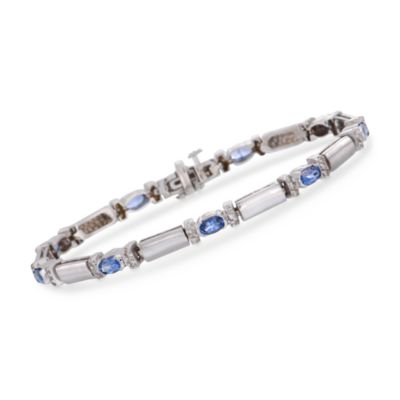 C. 1990 Vintage 2.25 ct. t.w. Tanzanite and .75 ct. t.w. Diamond Bracelet in 14kt White Gold. 7" &mdash; Alt Image 1