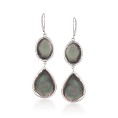 Black Mother-Of-Pearl Drop Earrings in Sterling Silver &mdash; Alt Image 1