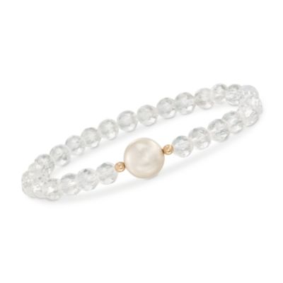 South Sea Pearl and Rock Crystal Bead Bracelet in 14kt Yellow Gold. Adjustable Size &mdash; Alt Image 1