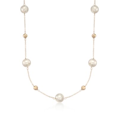 South Sea Pearl and Bead Station Necklace in 14kt Yellow Gold &mdash; Alt Image 1