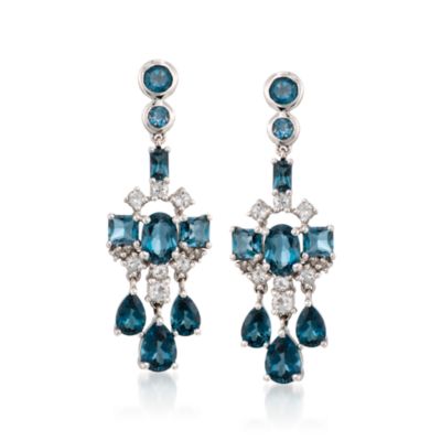 9.80 ct. t.w. London Blue and White Topaz Earrings With .11 ct. t.w. Diamonds in Sterling Silver &mdash; Alt Image 1