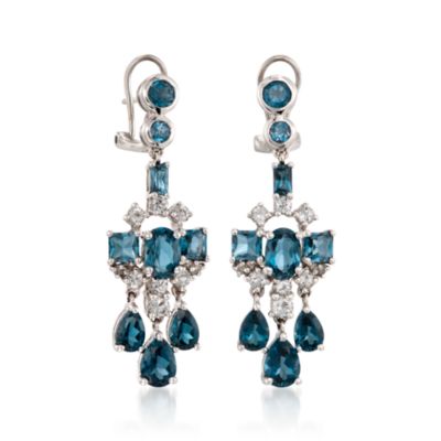 9.80 ct. t.w. London Blue and White Topaz Earrings With .11 ct. t.w. Diamonds in Sterling Silver &mdash; Alt Image 3