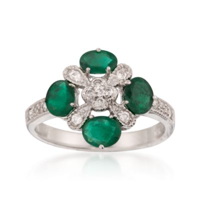 1.40 ct. t.w. Emerald and .20 ct. t.w. Diamond Ring in 14kt White Gold &mdash; Alt Image 1