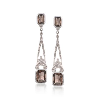 4.20 ct. t.w. Smoky Quartz and .19 ct. t.w. Diamond Earrings in Sterling Silver &mdash; Alt Image 1