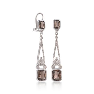 4.20 ct. t.w. Smoky Quartz and .19 ct. t.w. Diamond Earrings in Sterling Silver &mdash; Alt Image 3